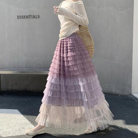 FA55644# 春夏长款仙气重工网纱蛋糕裙半身裙女设计感小众显瘦大摆长裙  服裝批發女裝批發服飾貨源