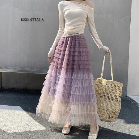 FA55644# 春夏长款仙气重工网纱蛋糕裙半身裙女设计感小众显瘦大摆长裙  服裝批發女裝批發服飾貨源