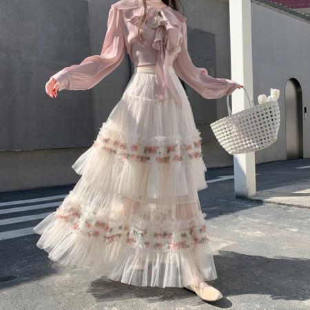 FA55645# 超仙重工网纱蛋糕裙半身裙女长款及踝设计感小众显瘦大摆长裙  服裝批發女裝批發服飾貨源