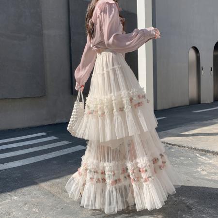 FA55645# 超仙重工网纱蛋糕裙半身裙女长款及踝设计感小众显瘦大摆长裙  服裝批發女裝批發服飾貨源