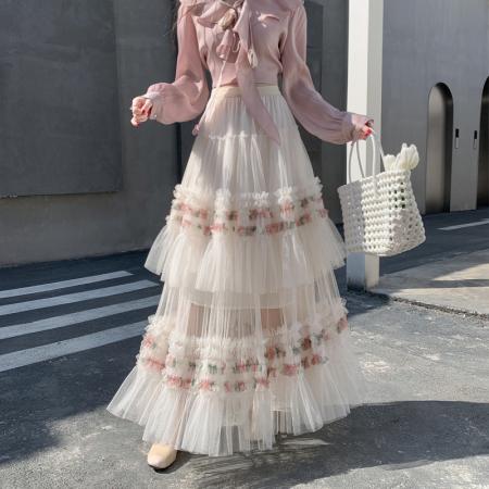 FA55645# 超仙重工网纱蛋糕裙半身裙女长款及踝设计感小众显瘦大摆长裙  服裝批發女裝批發服飾貨源