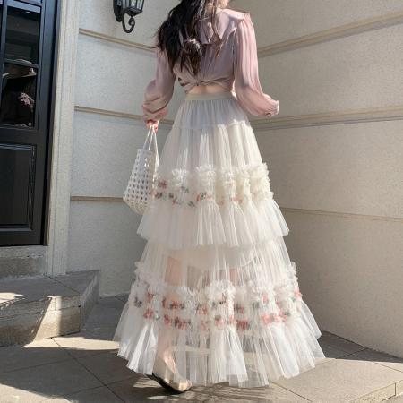 FA55645# 超仙重工网纱蛋糕裙半身裙女长款及踝设计感小众显瘦大摆长裙  服裝批發女裝批發服飾貨源