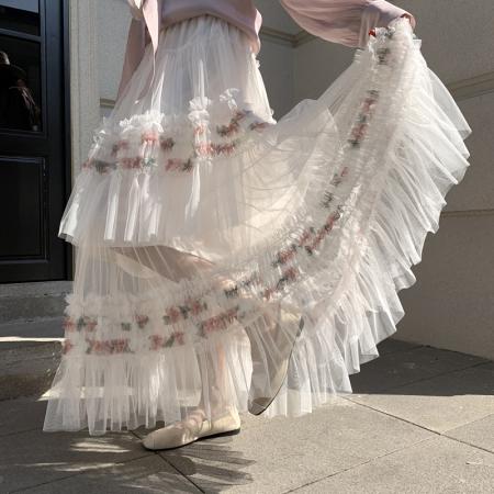 FA55645# 超仙重工网纱蛋糕裙半身裙女长款及踝设计感小众显瘦大摆长裙  服裝批發女裝批發服飾貨源