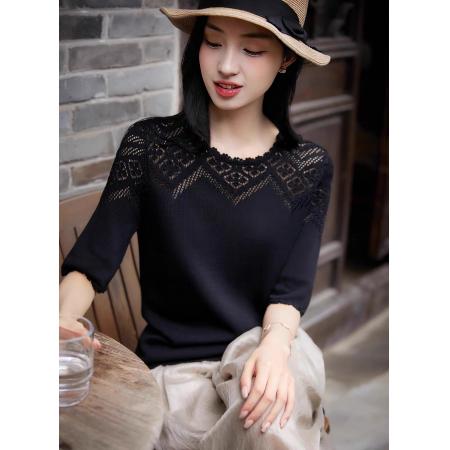 FA55660# 塑造篙贵典雅穿搭亲肤舒适花边7针挑洞镂空+钩针通勤小上衣  服裝批發女裝批發服飾貨源