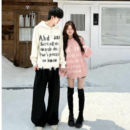 FA55664# 新款美式国潮字母水貂毛毛衣女秋冬季街头宽松情侣针织衫上衣 服裝批發女裝批發服飾貨源