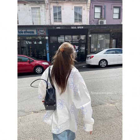 FA55666# CHENQG/陈钱罐慵懒设计感印花防晒衫上衣女气质薄款宽松休闲衬衫 服裝批發女裝批發服飾貨源