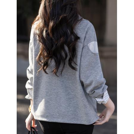 FA55672# 格纹拼接卫衣女春季新款套头休闲通勤上衣 服裝批發女裝批發服飾貨源