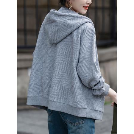 FA55674# 灰色连帽外套女春秋新款休闲简约百搭上衣 服裝批發女裝批發服飾貨源