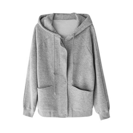 FA55674# 灰色连帽外套女春秋新款休闲简约百搭上衣 服裝批發女裝批發服飾貨源