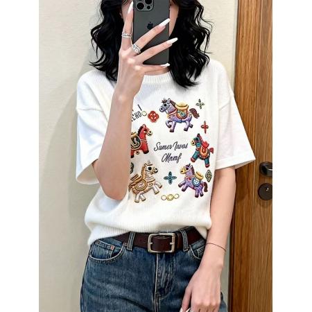 FA55681# 马上有钱衣服马年本命年情侣装红色短袖t恤女士韩版宽松大码上衣 服裝批發女裝批發服飾貨源