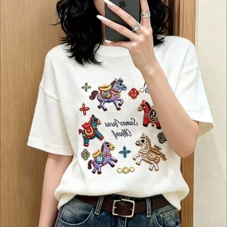 FA55681# 马上有钱衣服马年本命年情侣装红色短袖t恤女士韩版宽松大码上衣 服裝批發女裝批發服飾貨源