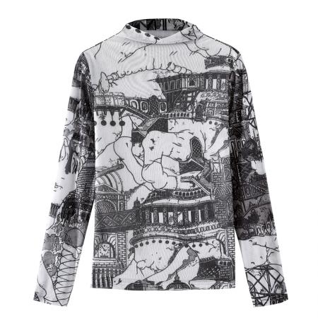 FA55686# 长袖上衣修身高级数码韩国网印花打底衫女春新款T恤 服裝批發女裝批發服飾貨源