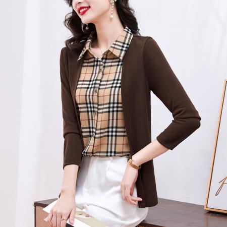 FA55690# 假两件长袖新款洋气百搭衬衫欧货拼接上衣外套 服裝批發女裝批發服飾貨源