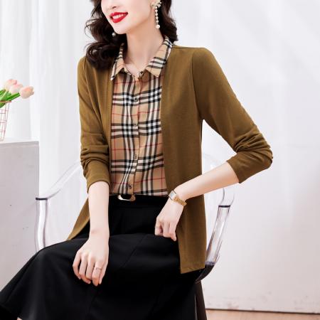 FA55690# 假两件长袖新款洋气百搭衬衫欧货拼接上衣外套 服裝批發女裝批發服飾貨源