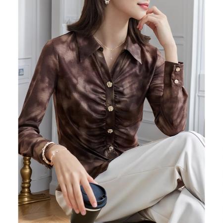 FA55691# 春新款扎染设计感褶皱单排扣韩版上衣长袖别致开衫 服裝批發女裝批發服飾貨源