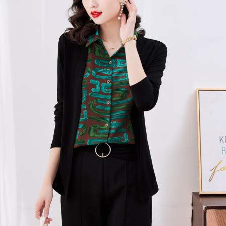 FA55692# 假两件长袖新款洋气百搭衬衫欧货拼接上衣外套 服裝批發女裝批發服飾貨源