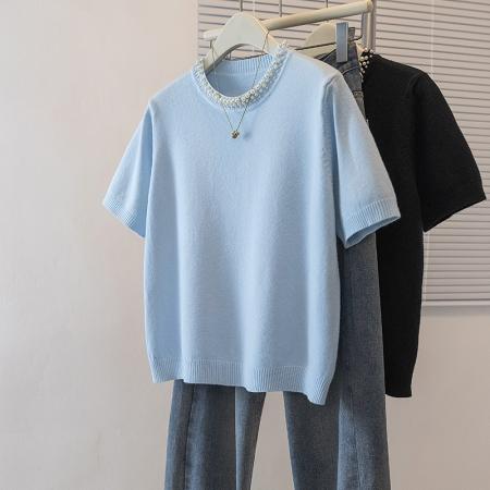 FA55697# 大码女装春季新款韩版针织T恤钉珠设计宽松显瘦针织衫上衣 服裝批發女裝批發服飾貨源