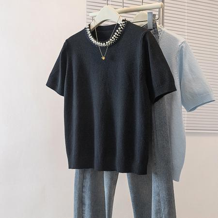 FA55697# 大码女装春季新款韩版针织T恤钉珠设计宽松显瘦针织衫上衣 服裝批發女裝批發服飾貨源