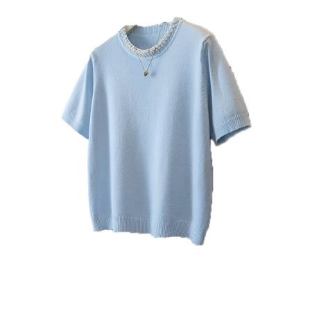 FA55697# 大码女装春季新款韩版针织T恤钉珠设计宽松显瘦针织衫上衣 服裝批發女裝批發服飾貨源