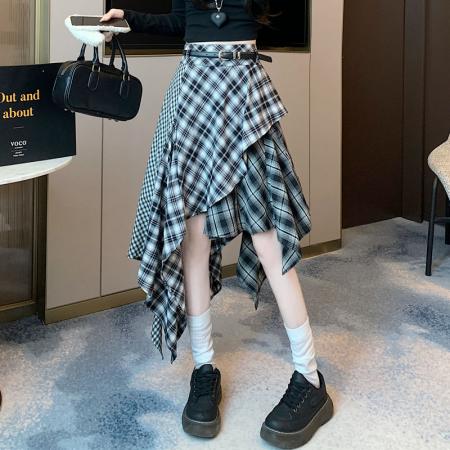 FA55699# 拼接格子半身...