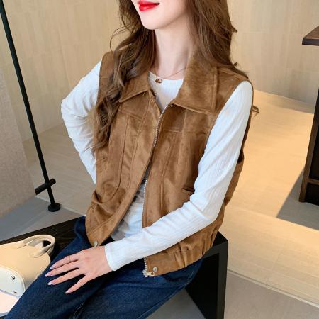 FA55704# 日系小众翻领马甲外套女春新款百搭马夹坎肩上衣减龄开衫 服裝批發女裝批發服飾貨源