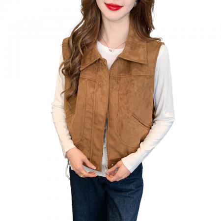 FA55704# 日系小众翻领马甲外套女春新款百搭马夹坎肩上衣减龄开衫 服裝批發女裝批發服飾貨源