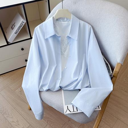 FA55710# 春季新款蕾丝拼接背心假两件套高腰不规则设计感衬衫套装女 服裝批發女裝批發服飾貨源