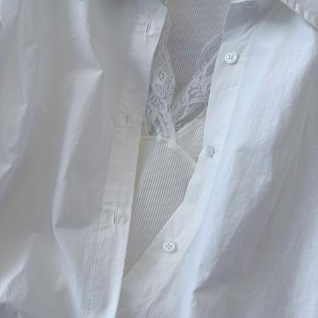 FA55710# 春季新款蕾丝拼接背心假两件套高腰不规则设计感衬衫套装女 服裝批發女裝批發服飾貨源