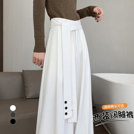 FA55712# 绑带西装阔腿裤女春季设计感高腰垂感直筒宽松休闲拖地裤 服裝批發女裝批發服飾貨源