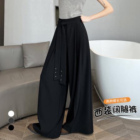 FA55712# 绑带西装阔腿裤女春季设计感高腰垂感直筒宽松休闲拖地裤 服裝批發女裝批發服飾貨源