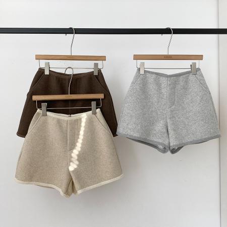 FA55713# 毛呢面料加厚毛呢短裤女秋休闲直筒裤子高腰阔腿裤a字靴裤 服裝批發女裝批發服飾貨源