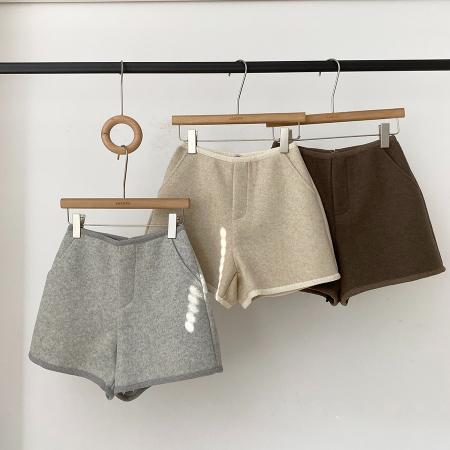 FA55713# 毛呢面料加厚毛呢短裤女秋休闲直筒裤子高腰阔腿裤a字靴裤 服裝批發女裝批發服飾貨源