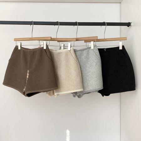 FA55713# 毛呢面料加厚毛呢短裤女秋休闲直筒裤子高腰阔腿裤a字靴裤 服裝批發女裝批發服飾貨源