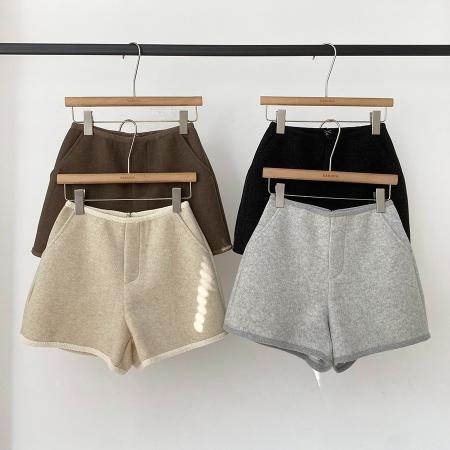 FA55713# 毛呢面料加厚毛呢短裤女秋休闲直筒裤子高腰阔腿裤a字靴裤 服裝批發女裝批發服飾貨源