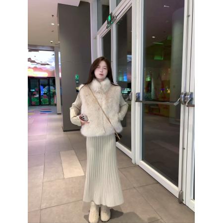 FA55717# 韩风chic气质套装环保皮草马甲内搭连衣裙两件套 服裝批發女裝批發服飾貨源