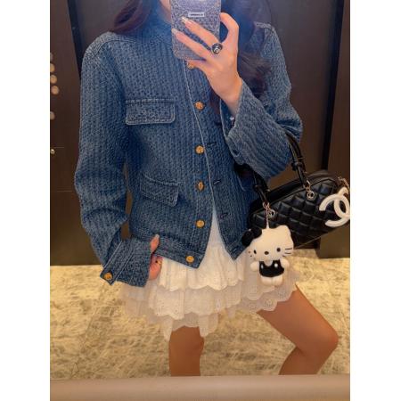 FA55718# 小众复古小香风编织肌理感牛仔外套女韩系气质百搭上衣 服裝批發女裝批發服飾貨源