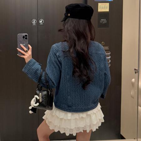 FA55718# 小众复古小香风编织肌理感牛仔外套女韩系气质百搭上衣 服裝批發女裝批發服飾貨源