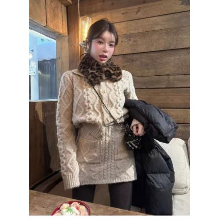 FA55720# 韩系麻花扭结套装女秋冬针织开衫外套时髦包臀半裙两件套 服裝批發女裝批發服飾貨源