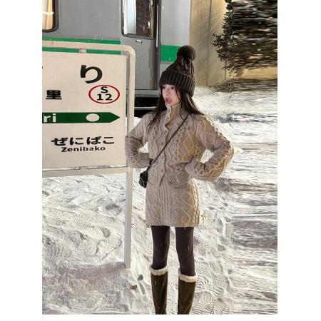 FA55720# 韩系麻花扭结套装女秋冬针织开衫外套时髦包臀半裙两件套 服裝批發女裝批發服飾貨源