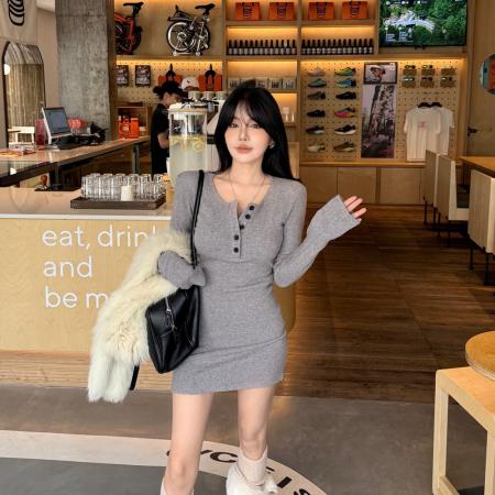 FA55722# 纯欲性感辣针织连衣裙春秋新款内搭打底修身包臀短裙 服裝批發女裝批發服飾貨源