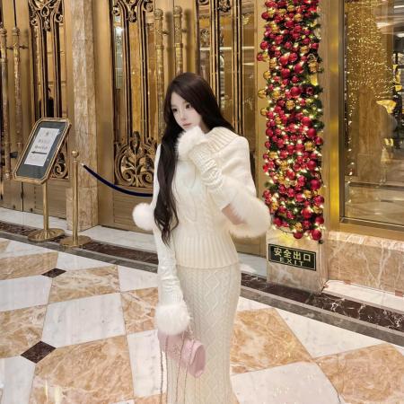 FA55728# 千金温柔风时髦高领麻花针织套装气质显瘦半裙毛衣两件套 服裝批發女裝批發服飾貨源