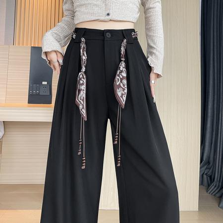 FA55734# 春秋季新款时尚高腰宽松显瘦直筒西装裤垂感拖地休闲阔腿裤女 服裝批發女裝批發服飾貨源