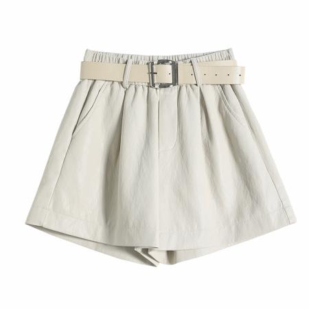 FA55735# 春秋新款时尚高腰PU皮a字阔腿短裤休闲百搭外穿靴裤 服裝批發女裝批發服飾貨源