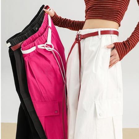 FA55736# 春秋季新款高腰弯刀裤阔腿束脚两穿休闲工装裤运动裤女配腰带 服裝批發女裝批發服飾貨源
