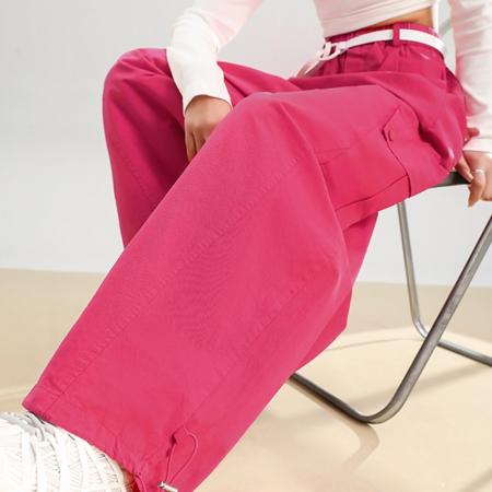 FA55736# 春秋季新款高腰弯刀裤阔腿束脚两穿休闲工装裤运动裤女配腰带 服裝批發女裝批發服飾貨源