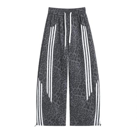 FA55737# 春秋季新款豹纹休闲裤女高腰弯刀裤显瘦百搭慵懒感阔腿裤卫裤 服裝批發女裝批發服飾貨源