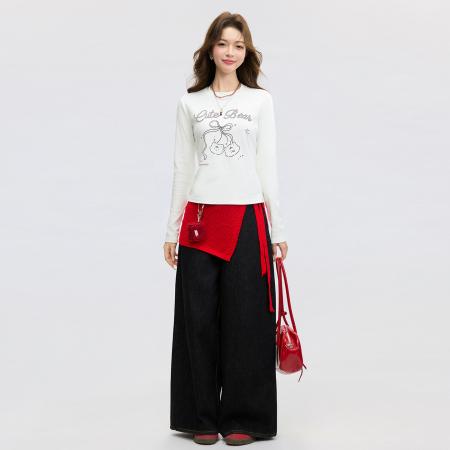 FA55744# 韩系白色正肩圆领印花显瘦内搭打底衫春季长袖T恤上衣女 服裝批發女裝批發服飾貨源