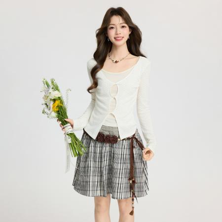 FA55745# 低圆领波点扭结长袖T恤女打底衫内搭春季修身假两件上衣 服裝批發女裝批發服飾貨源