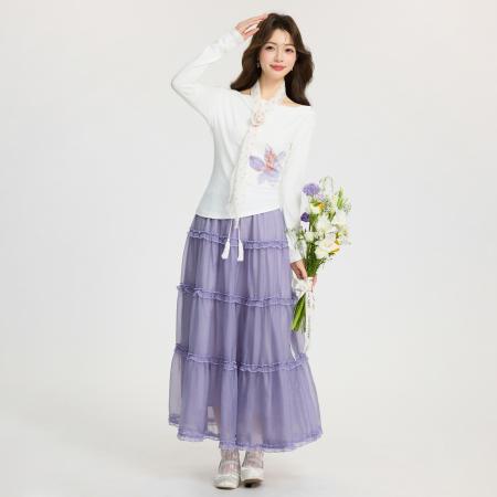 FA55749# 韩系一字肩印花长袖女春季设计感不规则下摆露肩T恤上衣 服裝批發女裝批發服飾貨源