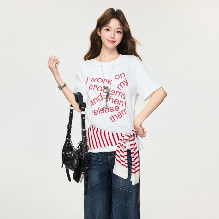 FA55750# 美式经典百搭字母印花T恤春季新款女宽松打底衫短袖上衣 服裝批發女裝批發服飾貨源